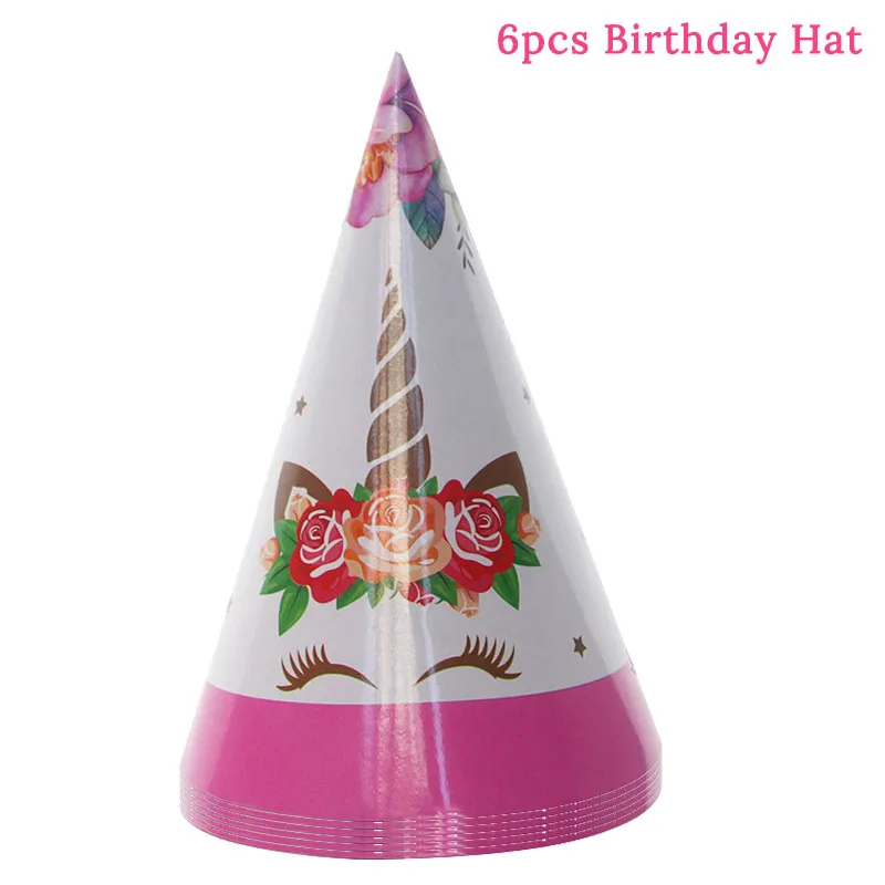 Вечерние одноразовые бумажные стаканчики в виде единорога для вечеринки на день рождения, вечерние принадлежности для девочек - Цвет: 6pcs Paper Hat