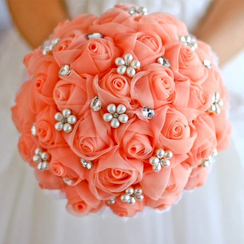 Коралловая белая роза брошь невесты в виде букета Свадебные украшения невесты жемчужные стразы букеты держащие цветы