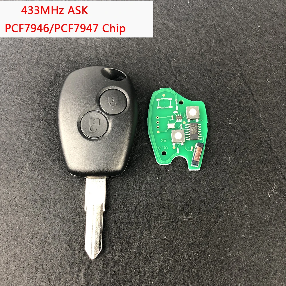 OkeyTech Автомобильный Дистанционный ключ для Renault Clio DACIA Logan Sandero 2 кнопки дистанционного Fob 433 МГц с PCF7946 PCF7947 чип VAC102 лезвие