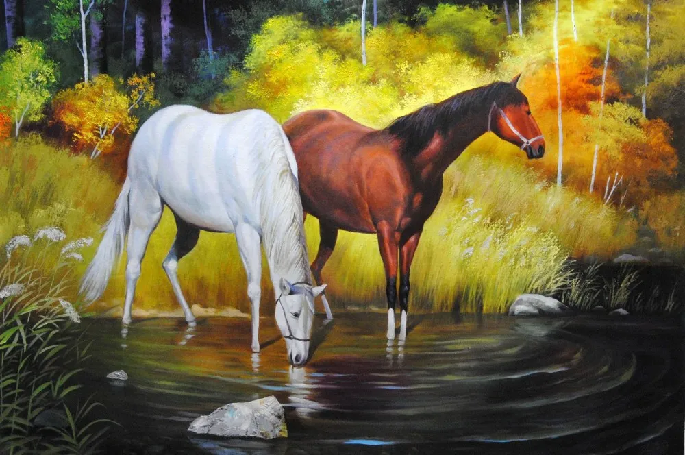 

Two horse 50x38cm Full drill diamond embroidery 3d diamond cross stitch fashion diamond mosaic pictures of rhinestones
