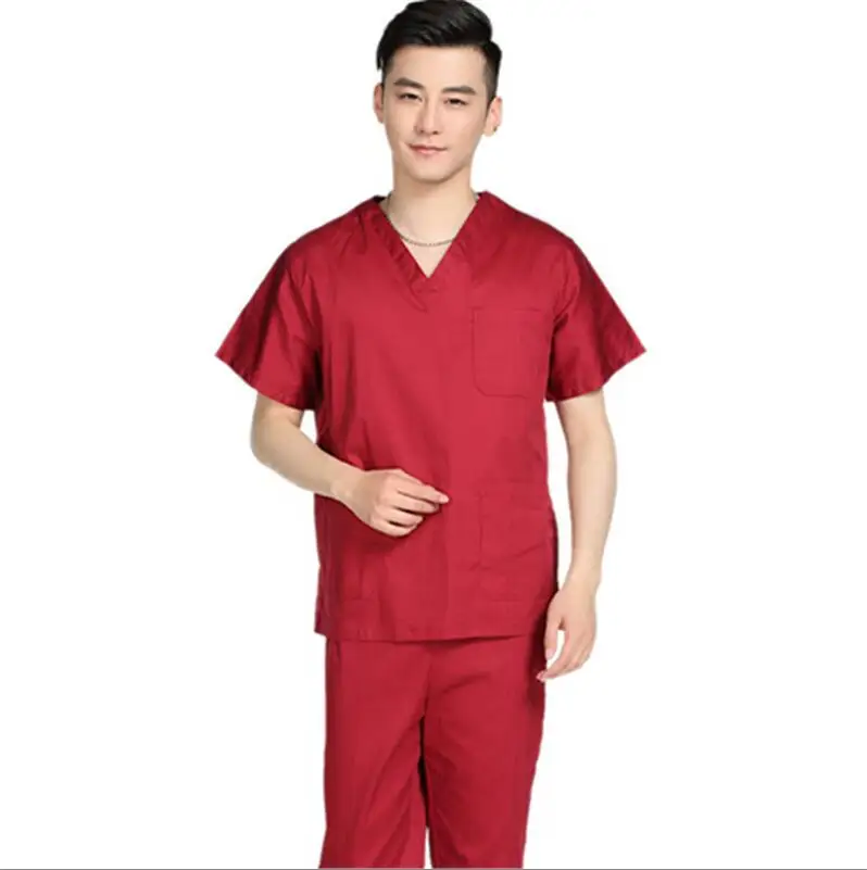 Эластичные медицинские скрабы форма для медперсонала уход твердая одежда мужской салон Slim Fit модный дизайн хирургическое платье - Цвет: Red