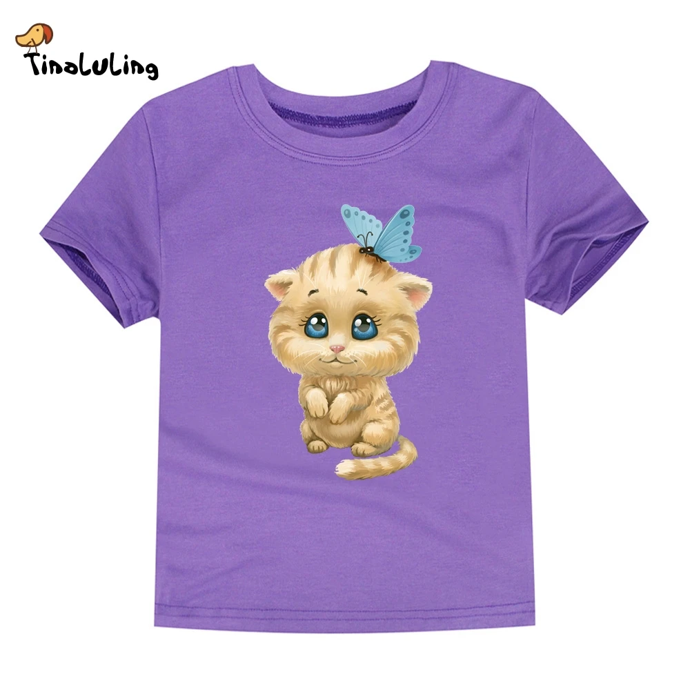TINOLULING/ футболки для девочек и мальчиков, детские футболки с милым котом, детские футболки с короткими рукавами, модные хлопковые топы для детей 2-14 лет