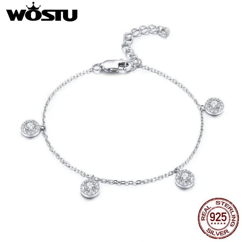 WOSTU, высокое качество, 925 пробы, серебряный, элегантный, Круглый, циркон, роскошный браслет для женщин, свадьба, серебро, хорошее ювелирное изделие CQB100