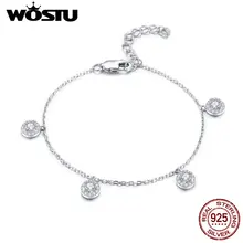 WOSTU, высокое качество, 925 пробы, серебряный, элегантный, Круглый, циркон, роскошный браслет для женщин, свадьба, серебро, хорошее ювелирное изделие CQB100