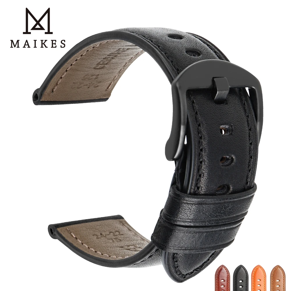 

MAIKES Genuine Calf Leather Watch Strap Watch Band Watch Accessories Stainless Steel Buckle 20mm 22mm 24mm for Panerai Watchband
