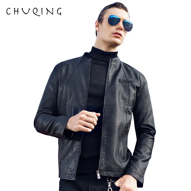 

CHUQING New Korean Version of the Locomotive Slim Leather Men's Leather Jacket Coat Fashion Men's Trend Leather Jacket