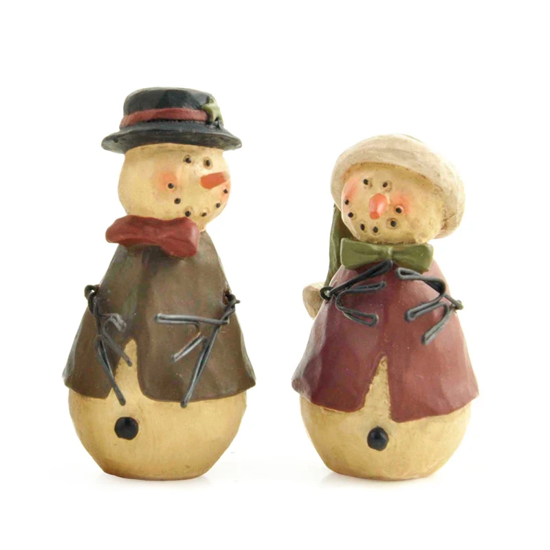 

Set of 2 Fairy Garden Snowman Figurines with Ribbed Sock-like Texture Christmas Sparkle Button eyes and A Carrot Nose Lover Gift