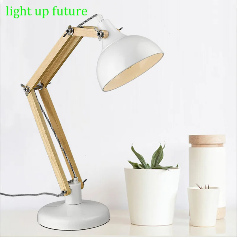 Wood Metal Led E27 Table Lights For Living Room Bedroom Modern White Spring Flexible Desk Lamps 2112 In From Lighting On Aliexpress