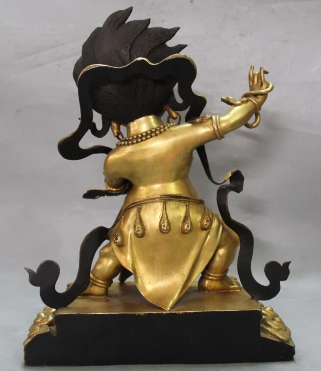 S0504 14"Chinese Buddhism Purple Bronze 24K Gold Mahakala Wrathful Deity Buddha Statuein