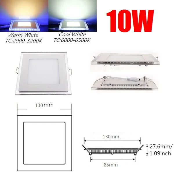 

10W Square Acrylic LED Panel Light LED Recessed Ceiling Panel Down Light Lamp Cool White with bule AC85-265V Free Shipping