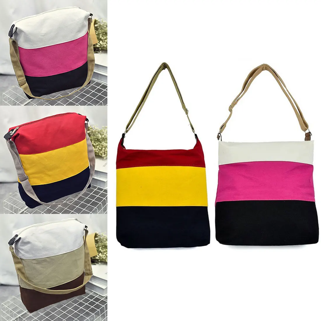 

Women Handbag Stitching Colorful Shoulder Handbags Canvas Bag Large Capacity Patchwork Portable Diagonal Package For Women