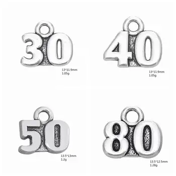 

30pcs Number 30,40,50,80 Dangles Charm Hang Pendant Jewelry Finding Accessories DIY Necklace/Bracelet Keychains for Men/Women