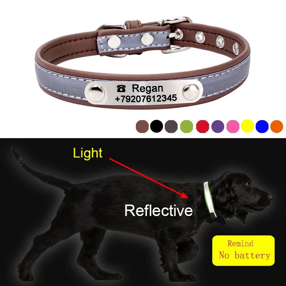 Reflective Pet Collar with ID Tag Personalized Big Dog Collar Engraved