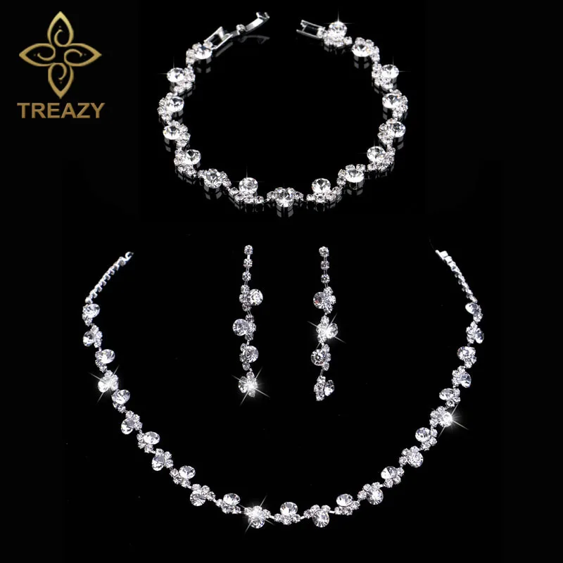 Super TREAZY Crystal Bridal Sieraden Sets Zilver Kleur Charm Bloemen DI-76