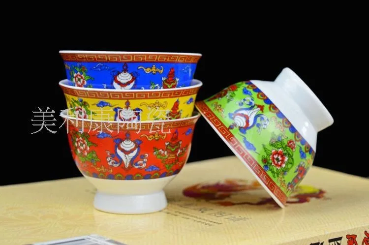 2.8 inch tall ceramic bowl eight auspicious Tibetan Buddhism for Ssangyong tea bowl cup butter tea