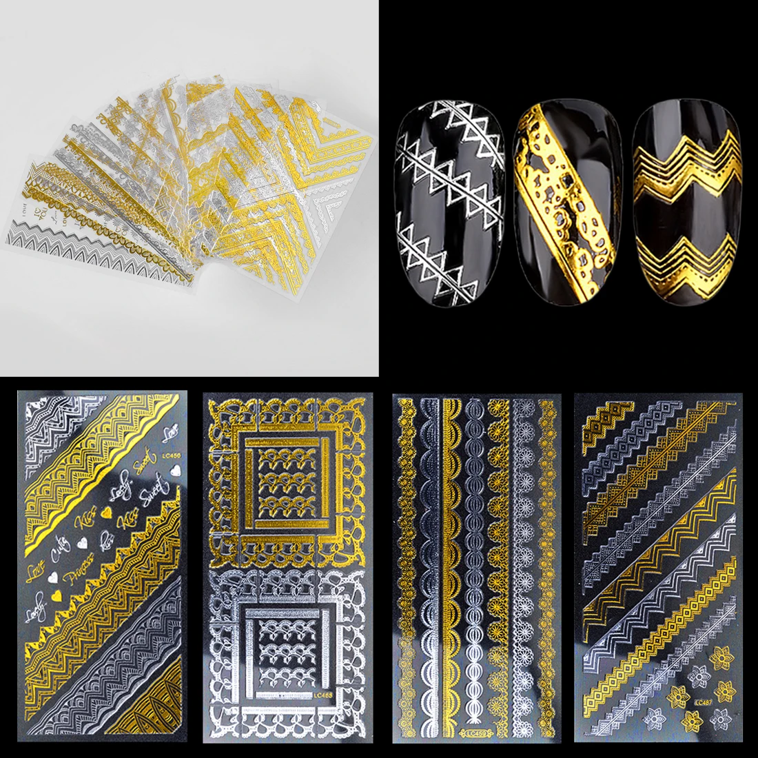 

Metal Strip Multi-size Lines Adhesive Transfer Sticker 3D Nail Sticker Gold & Silver Decorative Pattern Nail Art Decorations