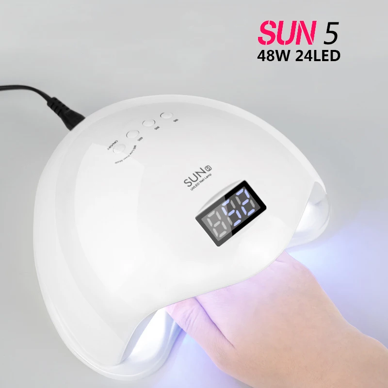 SUN5 48 Вт УФ светильник Сушилка для ногтей всех гелей Двойной светодиодный 24 s