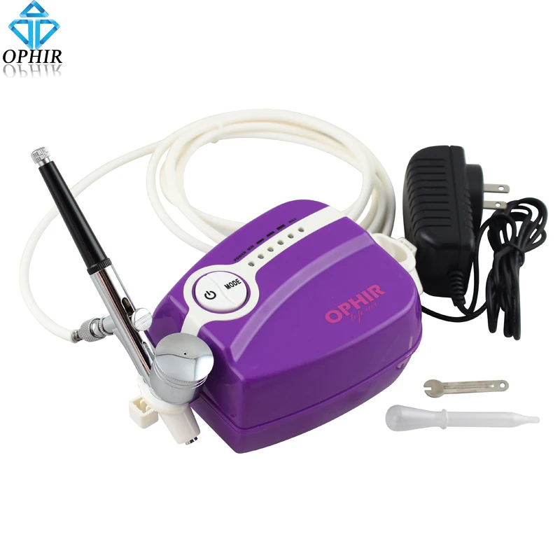 

OPHIR 0.3mm Airbrush Kit Adjustable Speed Purple Mini Air Compressor for Makeup_AC094P+AC004