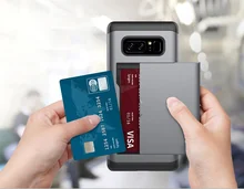 

Insert Credit Card Smartphone Case For Samsung Galaxy S5 6 7 8 9 S5 6 7 S8 S9P NOTE5 Soft Silicone+Hard Plastic Shockproof Cover