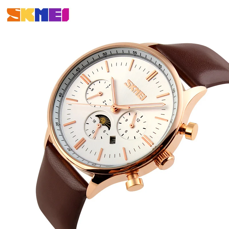 

SKMEI Luxury Brand Men Business Quartz Watches 30M Waterproof Fashion Watch Leather Strap Wristwatches Relogio Masculino 9117