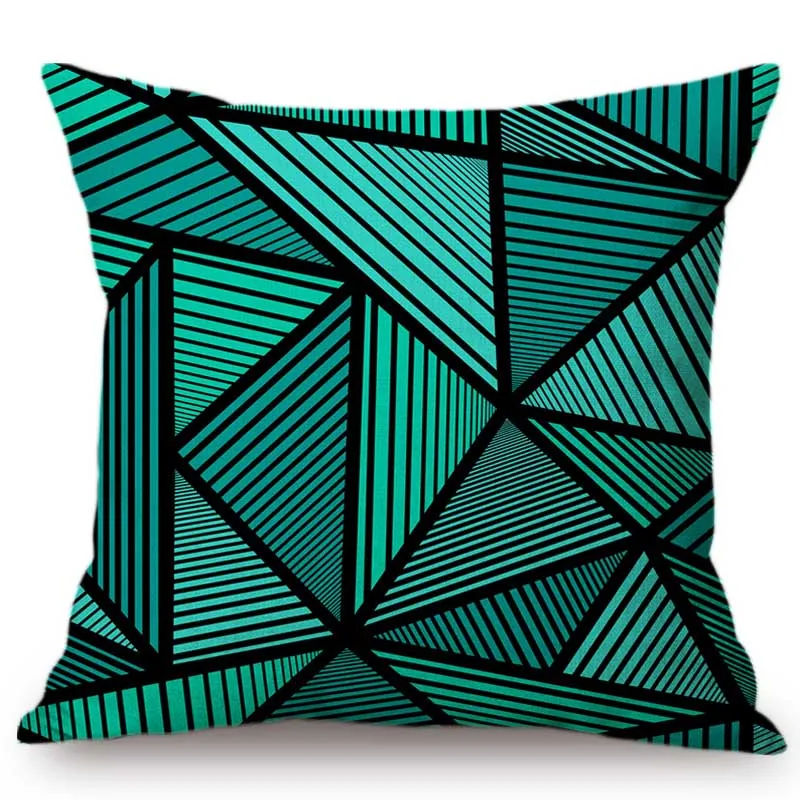 Зеленый Фиолетовый Синий треугольники узор геометрический дизайн дома декоративные Чехлы для подушек хлопок лен мягкий офисный стул, софа наволочки