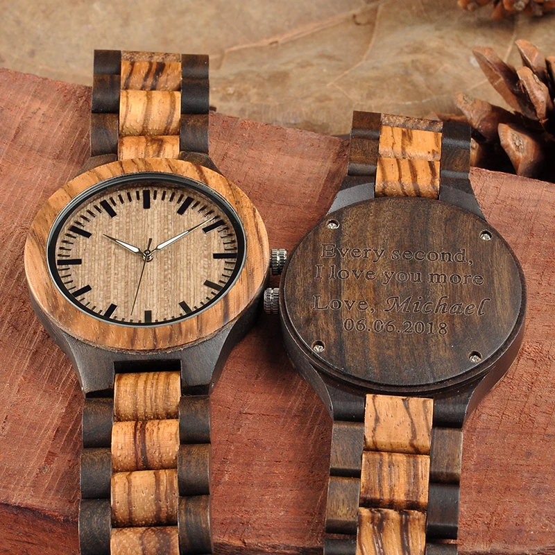 Personalized Wood Watches for Men Engraved Anniversary Gift Groomsmen Gift Family Present for Father