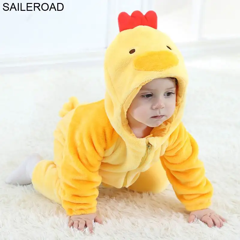 SAILEROAD Детские пижамы Халаты для мультфильма Kigurumi Romper Новорожденных мальчиков Одежда для девочек Пижамы Одежда 0-24 месяца - Цвет: H2351 chick