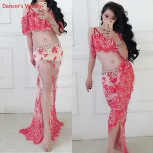 Женские тренировочные костюмы для танца живота, сексуальный кружевной топ и длинная юбка, комплект из 2 предметов для женщин/девочек, одежда для танца живота, сценическая одежда
