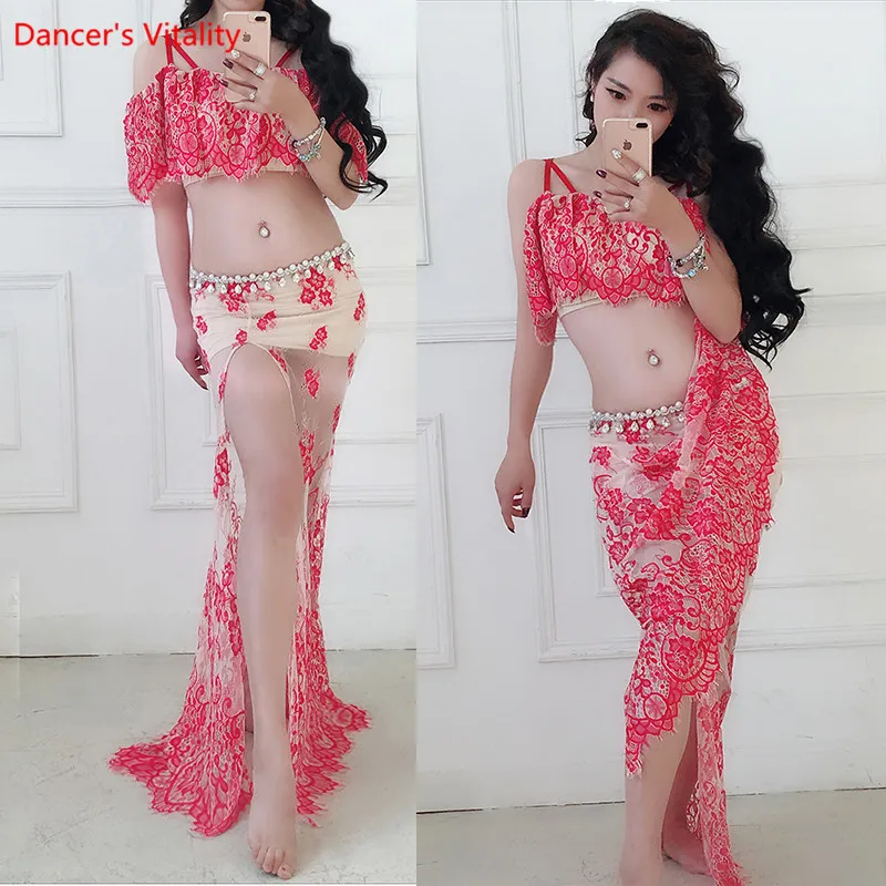 

Women Belly Dance Practice Suits Sexy Lace Top and Long Skirt 2pcs set For Women/Girls Belly Dance Stage Performance clothing