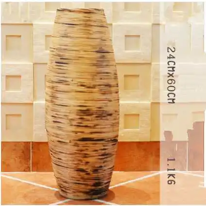 Китайская белая и коричневая серая бамбуковая напольная ваза, большая ручная работа, большой домашний декор, цветочный горшок для свадебного украшения, напольная ваза - Цвет: Small 60x24cm