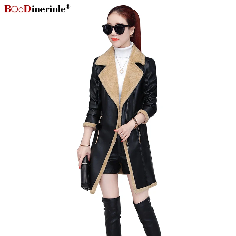 BOoDinerinle Black Women's Autumn PU Leather Jacket Slim