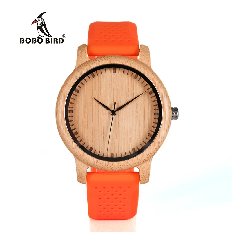 Zegarek damski drewniany na pasku Bobo Bird Color Silikon Orange B05 7 Zegarek drewniany Bobo Bird Color Silikon Orange B05 6