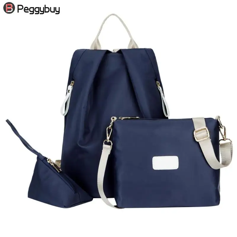 

3pcs/set Solid Color Casual Nylon Women Backpack Lady Teenager Girls School Travel Backpack Mochila Feminina
