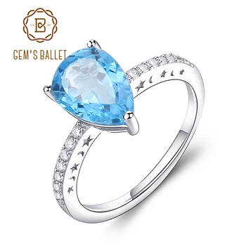

GEM'S BALLET 2.4Ct Natural Swiss Blue Topaz 925 Sterling Silver Ring Classic Engagement Fine Jewelry for Women Gemstone Ring