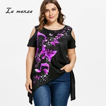 Плюс Размеры летние топы для Для женщин Повседневное с плеча топы для Для женщин с круглым вырезом футболки для Для женщин 5XL