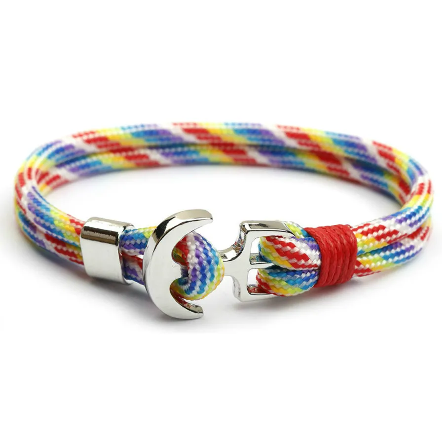 

2019 New Ship Anchor Men Women Cuff Bracelets Nautical Survival Rope Chain Paracord Bracelet Male Wrap Metal Hooks