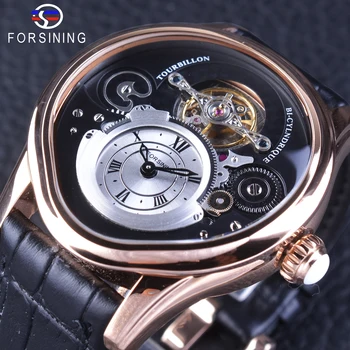 

Forsining Rose Gold Tourbillion Design 316 Full Stainless Steel Case Genuine Leather Men Mechanical Watch with Automatic Winding