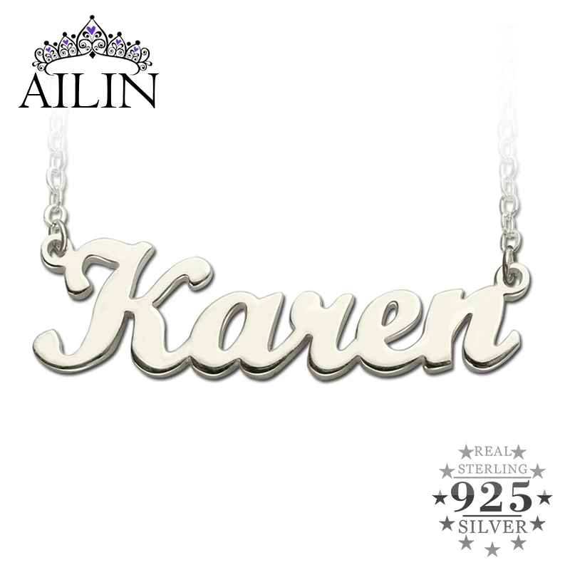 AILIN- Карен Стиль имя ожерелье серебряные Инициалы персонализированные ювелирные изделия индивидуальные ожерелье идеальный подарок
