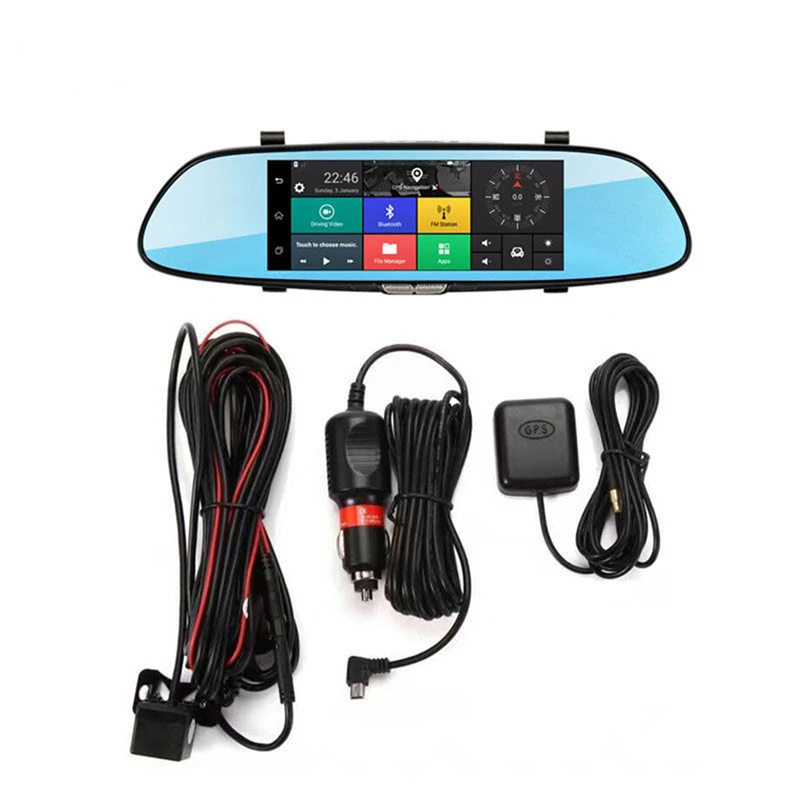 

GPS 3G WIFI DVR Camera 7 Inch Car Rear View Mirror G-sensor FM Launch Dash Camera HD 1080P Android Dual Lens Wide angle 140