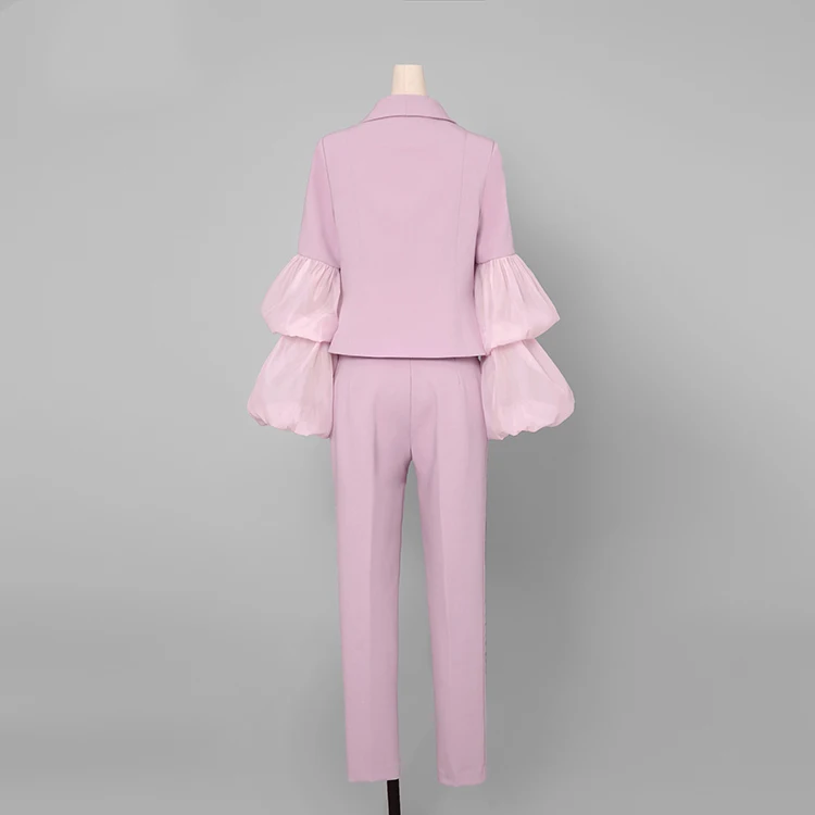 2019 пикантные модные брючные костюмы для женщин комплект с длинным рукавом Puff сетки Топ с вышивкой для 2 шт. карандаш брюки наборы