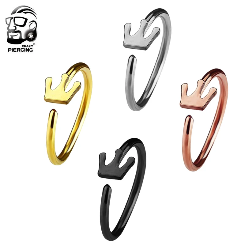 

1 Piece Crown Fashion 316L Stainless Steel nose Ring Nose Hoop Ear Cartilage Ear Tragus Earring 4 Colors Body Piercing Jewelry