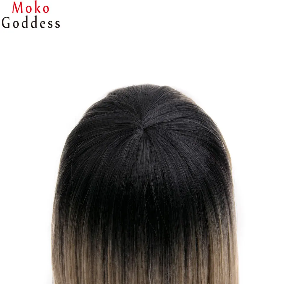 Mokogoddess 14 дюймов Синтетические волосы парики яки прямой блонд парик челка короткие боб парики для женщин