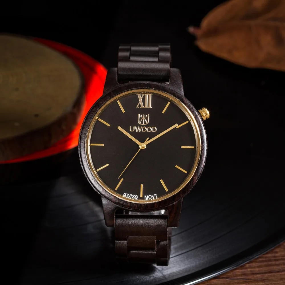 Uwood Элитный бренд лилового деревянный Для мужчин s швейцарский Movt аналоговые кварцевые часы для Для мужчин рождественские подарки красивая