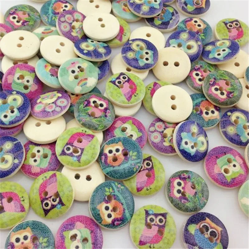 

10/50/100pcs print owl Wood Button sewing/appliques/craft DIY Lots mix 15 mm WB03