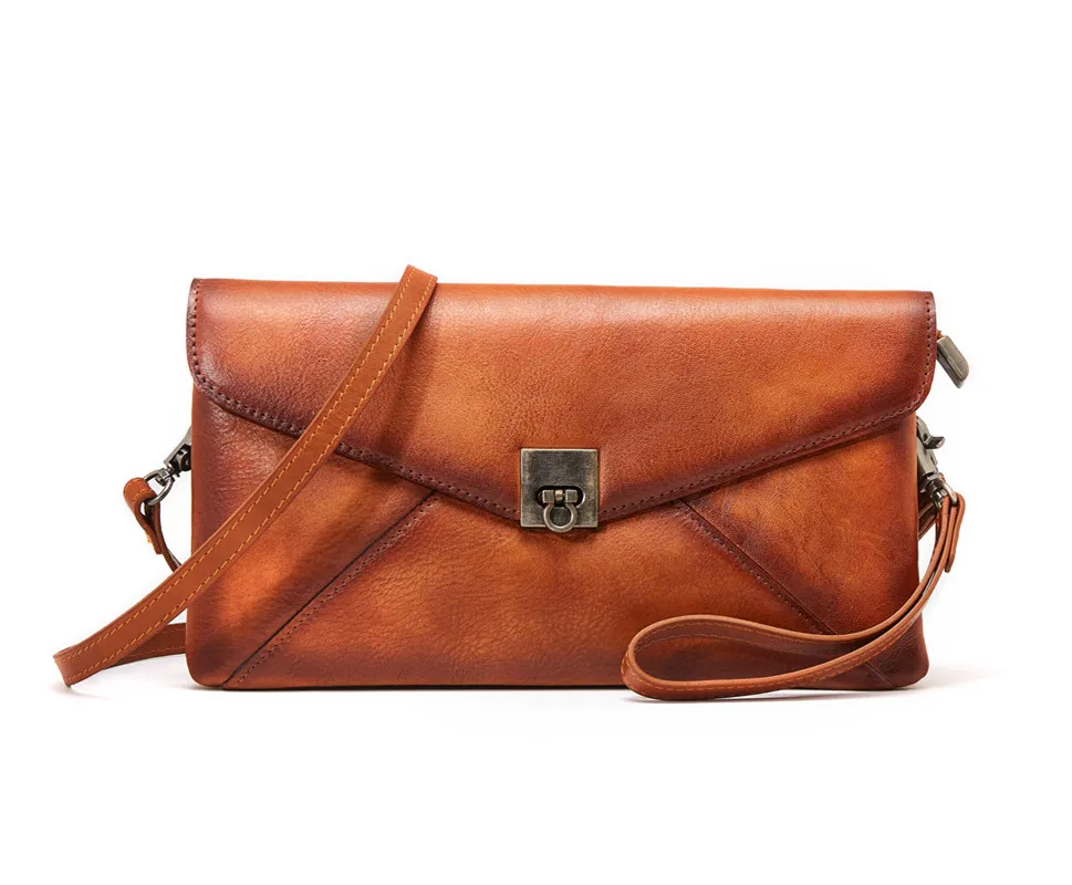 

Three-way Designer Genuine Tanned Leather Ladies Wristlets Flap Envelop Bag Women's Day Clutch Purse Female Cross Shoulder Bag