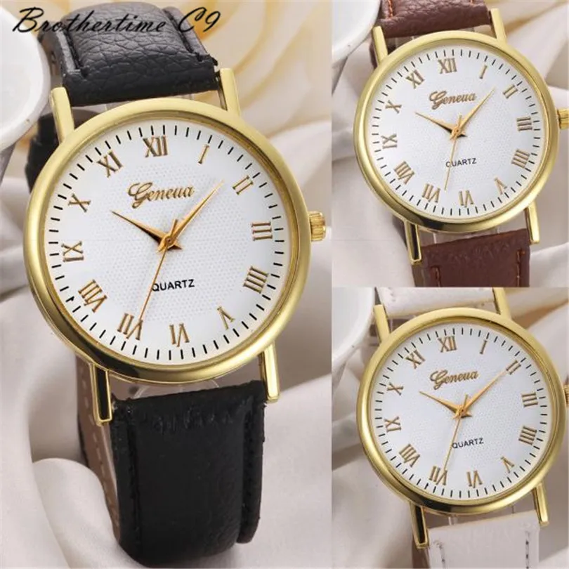 

2016 clock Geneva Unisex Watches Men Women Leisure Dial Faux Leather Band Roman Numerals Quartz WristWatch reloje mujer