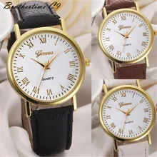 2016 clock Geneva Unisex Watches Men Women Leisure Dial Faux Leather Band Roman Numerals Quartz WristWatch reloje mujer