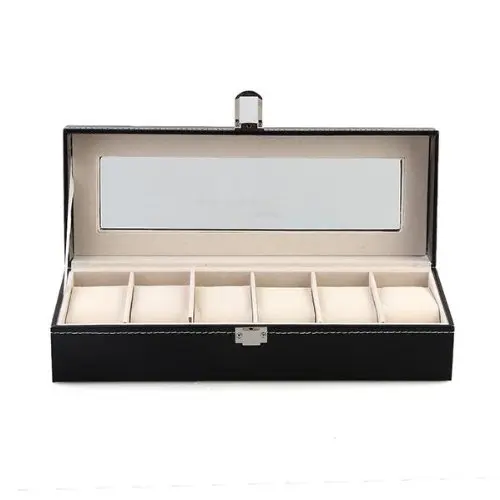 Mens 6 Slots Leather Jewelry Watch Show Case Storage Display Box