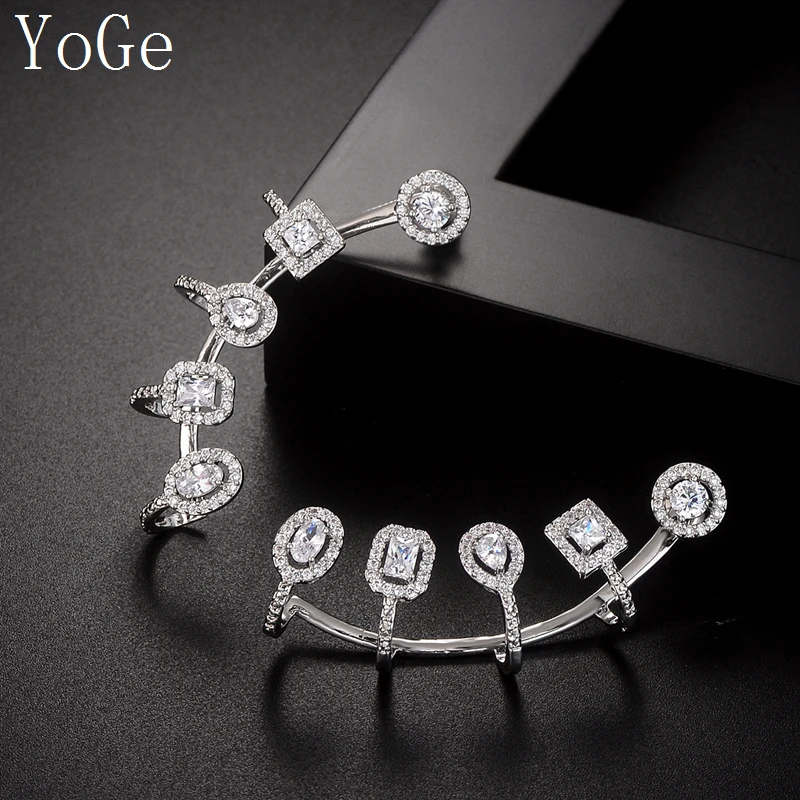 

YoGe statement Jewellery,brand new AAA CZ fancy stones symmetrical double piece cuff earrings,womens accessaries E0113