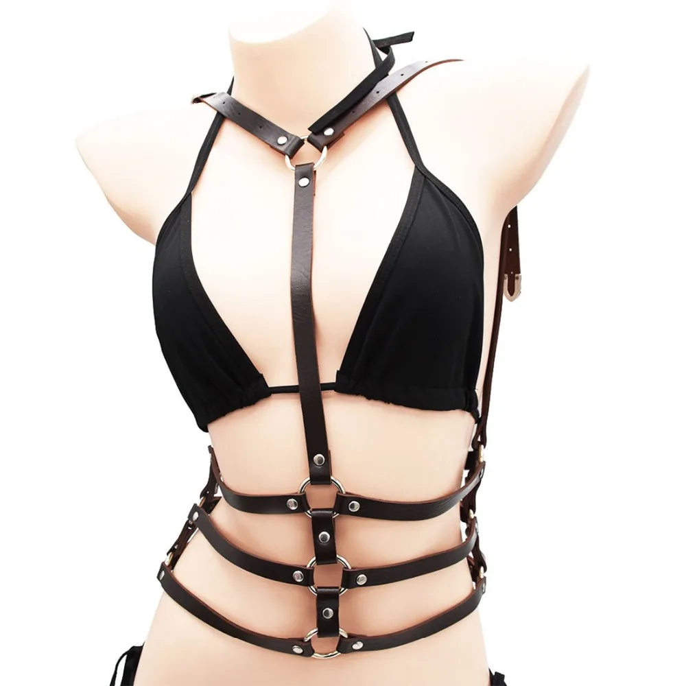 

Punk Gothic Fashion Sexy Bondage Straps Bra Body Harness PU Leather Lingerie Belt Waist Body Chain For Women Ladies Jewelry 2019
